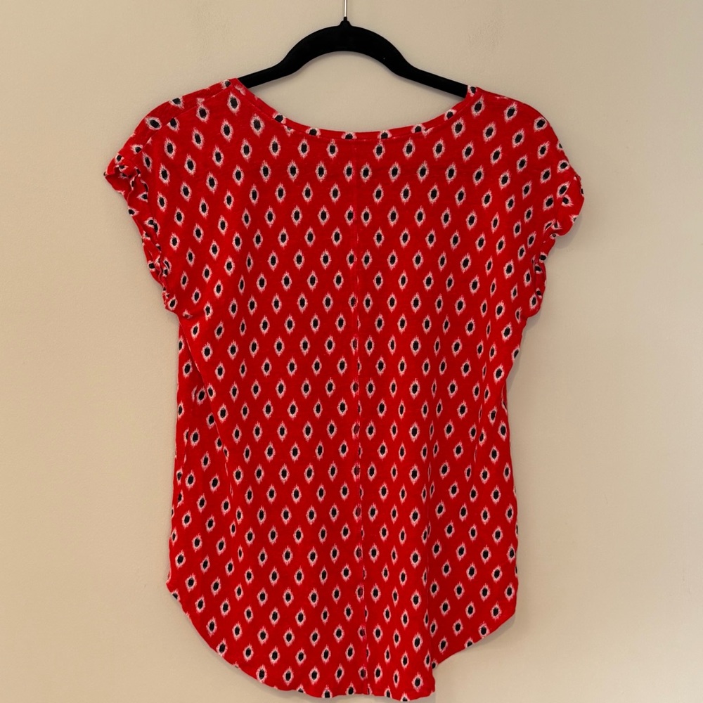 LOFT Red Linen Patterned Top - Picture 4 of 7